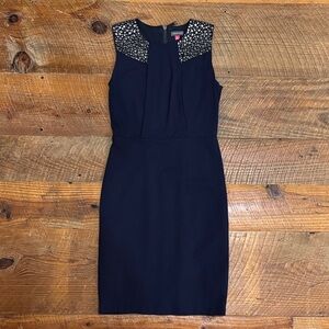 Vince Camuto Navy Sleeveless Dress with Embellished Shoulders